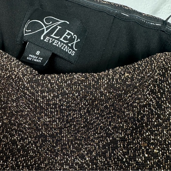 ALEX Evenings Metallic Off the Shoulder Knit Sheath Gown Copper - Picture 5 of 8